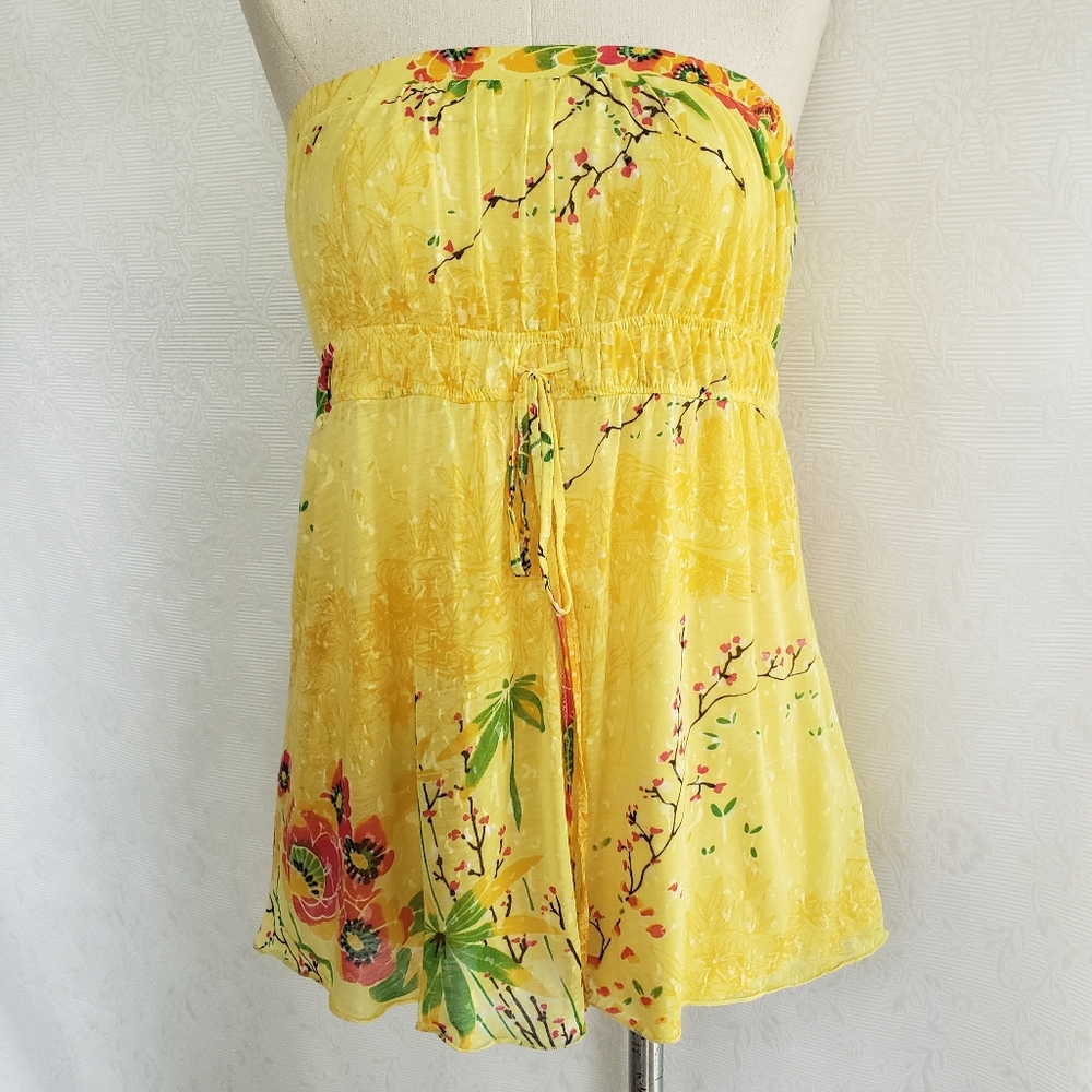 Buffalo David Bitton Strapless Knit Top Size M/M  NWOT Yellow Colorful Print